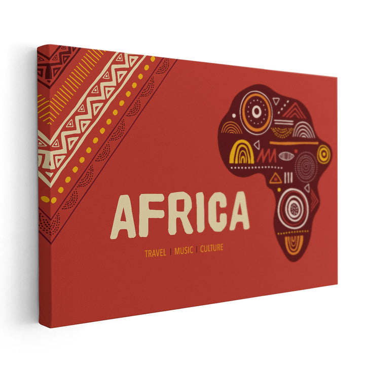 Africa Patterned Map With Tribal Traditional Grunge Pattern - Canvas Print Wall Art