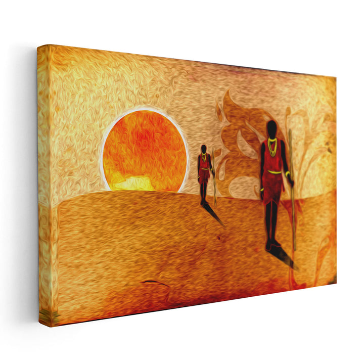 An African Ethnic Art, Two Men Walking in a Dessert - Canvas Print Wall Art