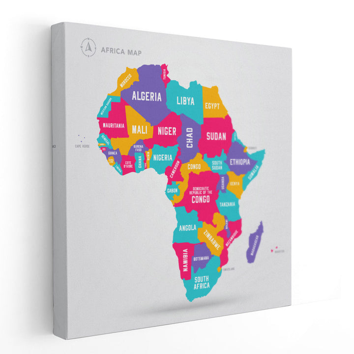 Africa Map With Its Countries - Canvas Print Wall Art