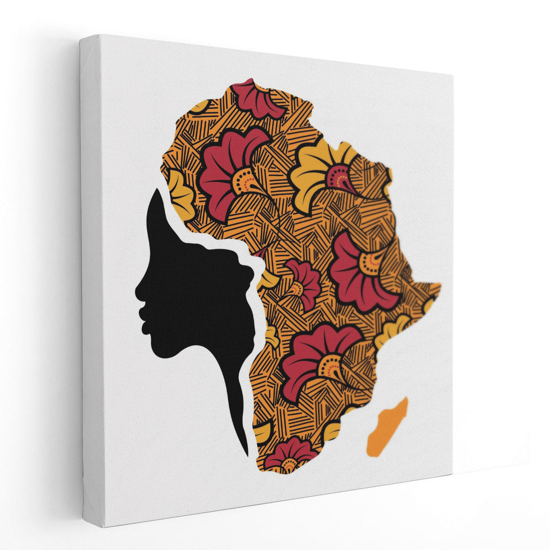 An African Woman With Turban in The Shape Of A Map Of Africa - Canvas Print Wall Art