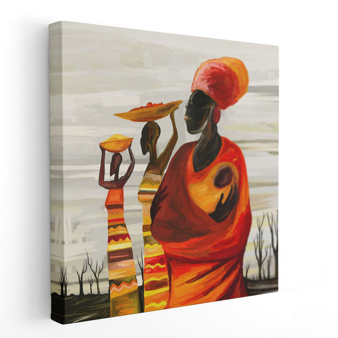 An African Women With A Baby, Digital Artwork - Canvas Print Wall Art