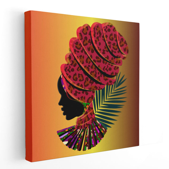 An African Woman In A Massive Headdress, Leopard Print - Canvas Print Wall Art