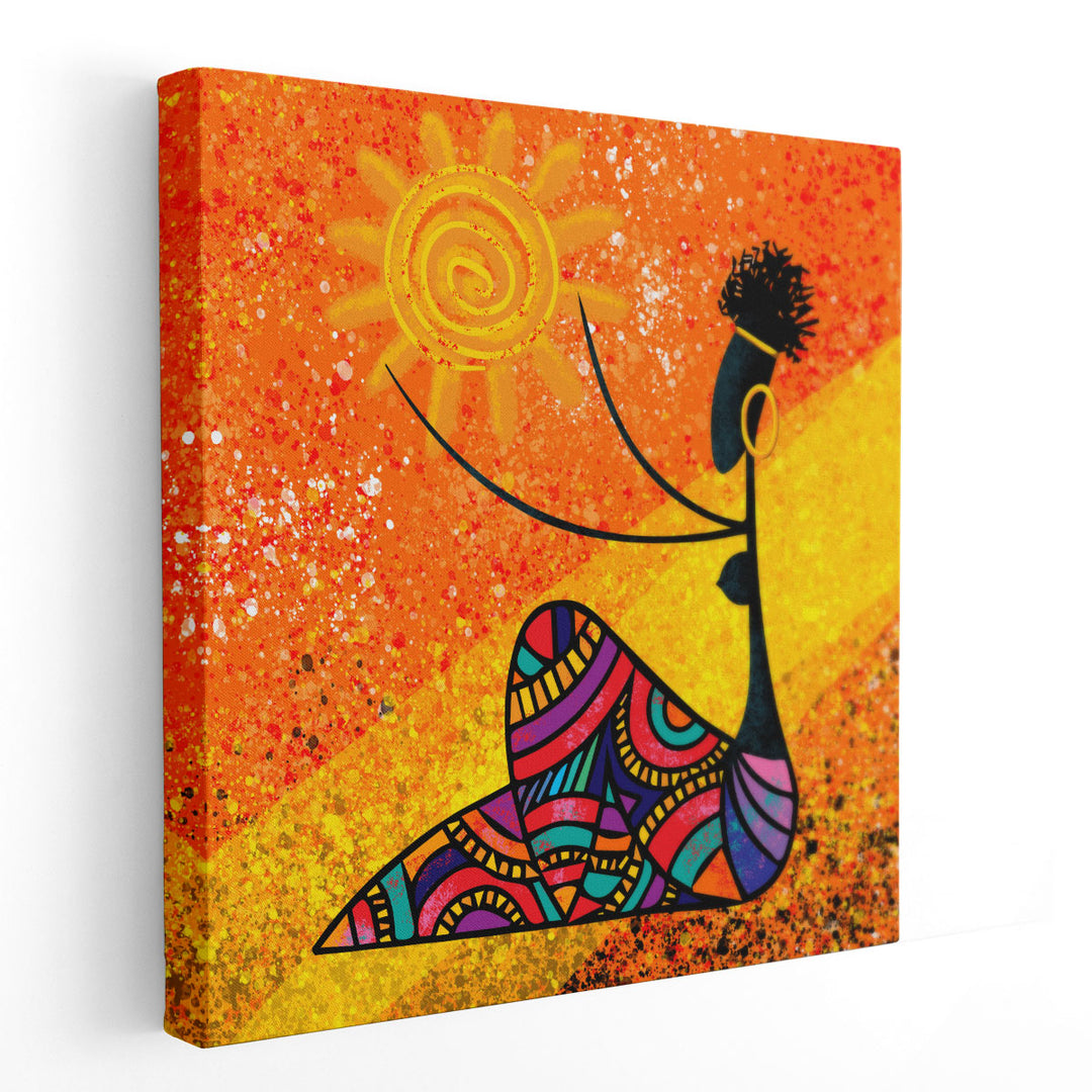 African Girl Holds the Sun - Canvas Print Wall Art