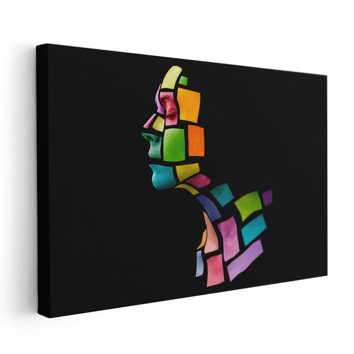 Portrait of a Young Woman in the Shape of Colored Squares - Canvas Print Wall Art