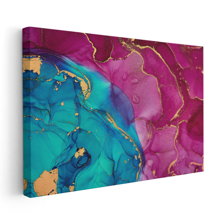 Light Blue, Pink and Gold Alcohol Ink Abstract Art - Canvas Print Wall Art