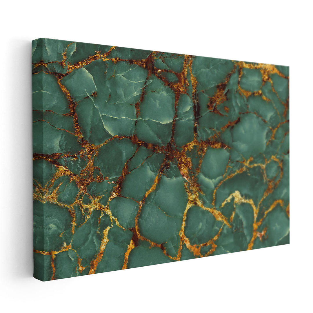 Luxurious Abstract Art - Dark Green Marble Texture with Golden Veins - Canvas Print Wall Art