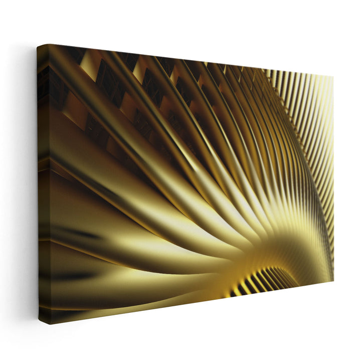 Parallel Curve Wavy Lines in Gold Color Abstract Art - Canvas Print Wall Art