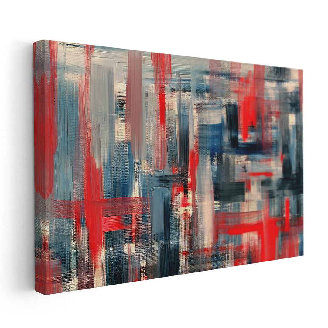 Textured Red and Dark Blue Paint Strokes Abstract Art - Canvas Print Wall Art