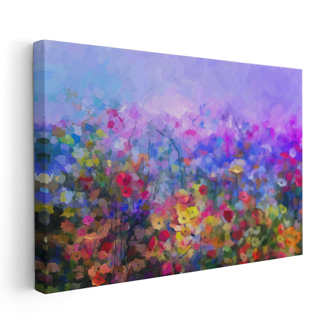 Abstract Colorful Oil Painting of Daisy and Wildflowers - Canvas Print Wall Art