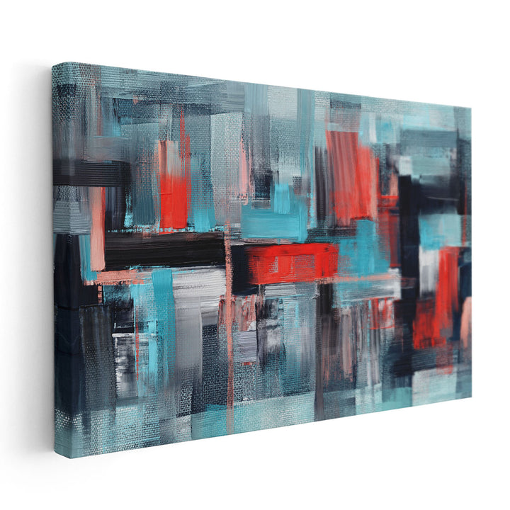 Blue and Red Paint Strokes  Modern Abstract Art - Canvas Print Wall Art