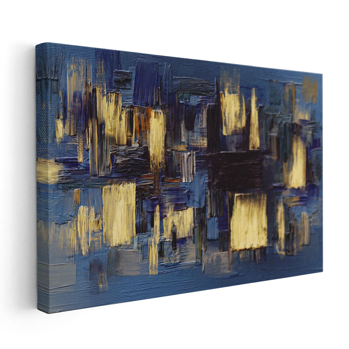 Textured Gold and Dark Blue Paint Strokes - Canvas Print Wall Art