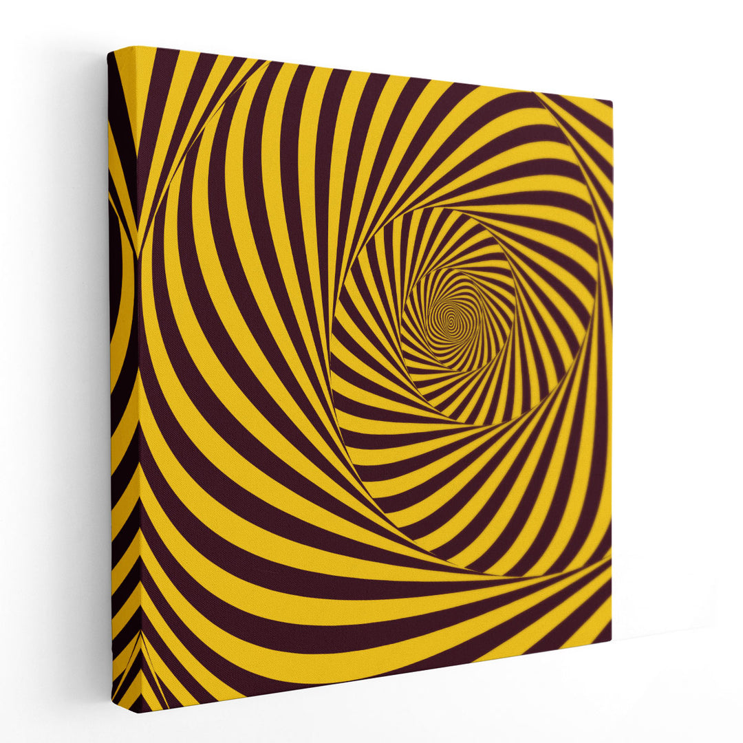 Black and Yellow Tunnel Opt  Abstract Art - Canvas Print Wall Art