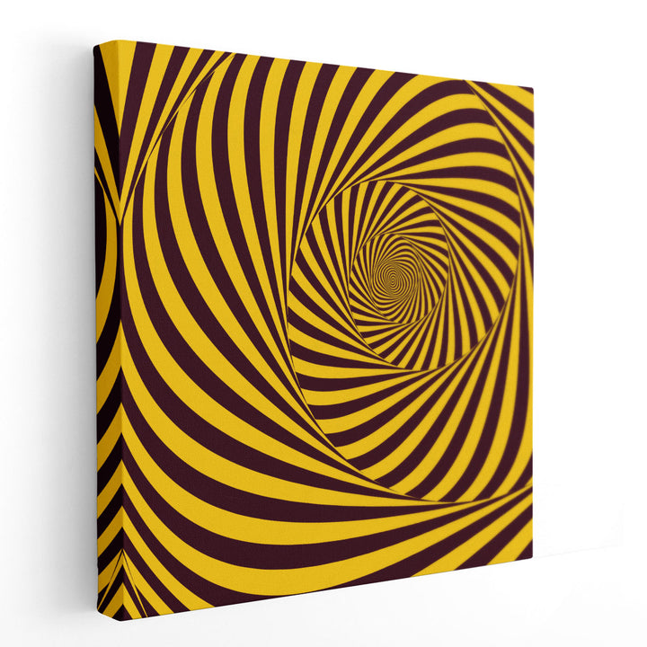 Black and Yellow Tunnel Opt  Abstract Art - Canvas Print Wall Art