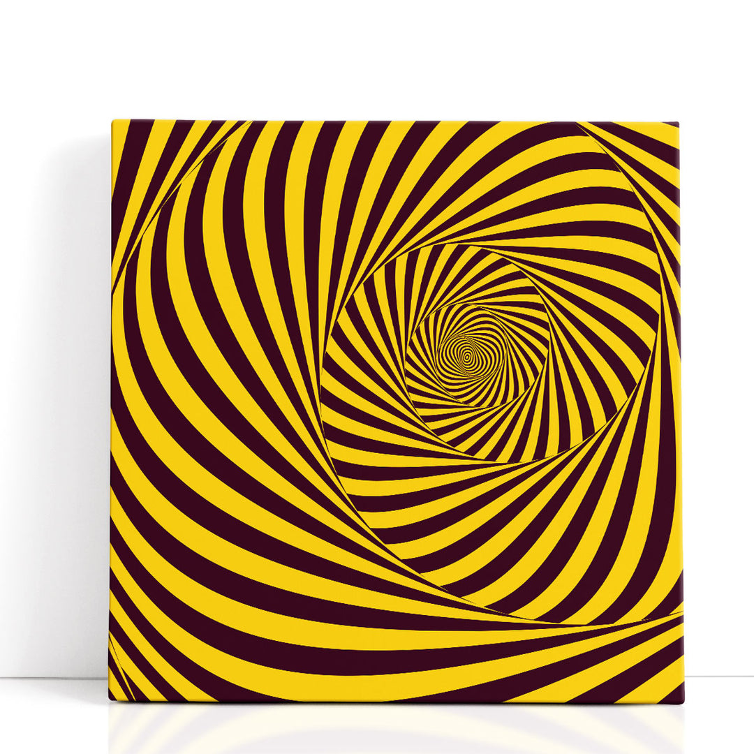Black and Yellow Tunnel Opt  Abstract Art - Canvas Print Wall Art