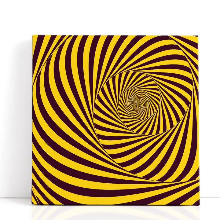 Black and Yellow Tunnel Opt  Abstract Art - Canvas Print Wall Art