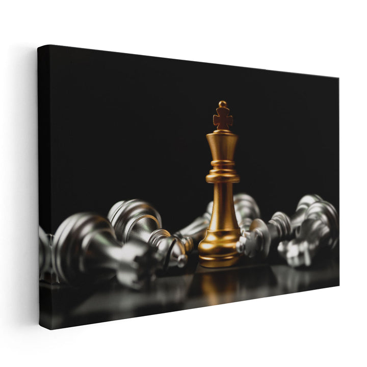 Golden King and Fallen Silver Chess Pieces - Canvas Print Wall Art