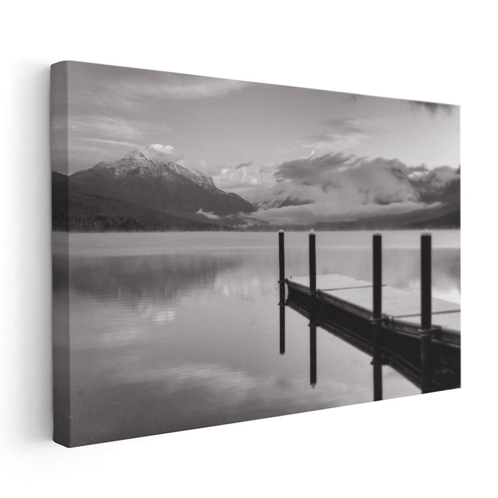 Lake McDonald Dock Black and White - Canvas Print Wall Art