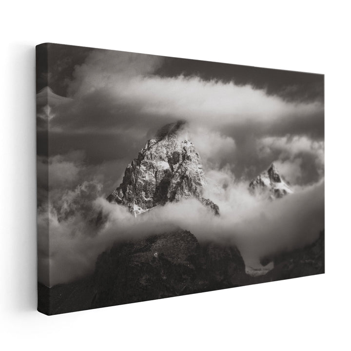 Grand Teton Clouds Black and White - Canvas Print Wall Art