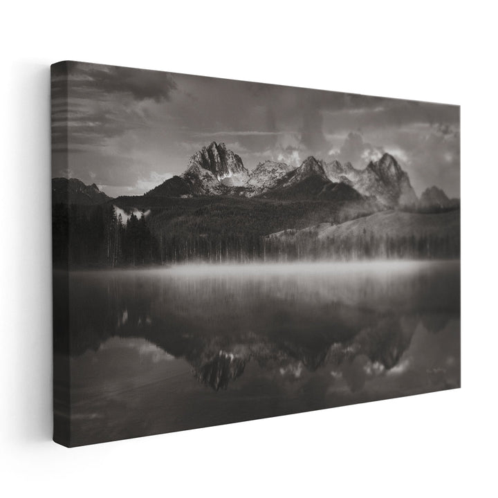 Little Redfish Lake Mist II Black and White - Canvas Print Wall Art