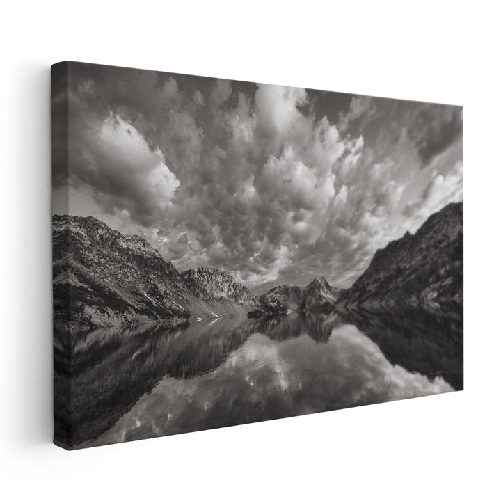 Sawtooth Lake Reflection I Black and White - Canvas Print Wall Art