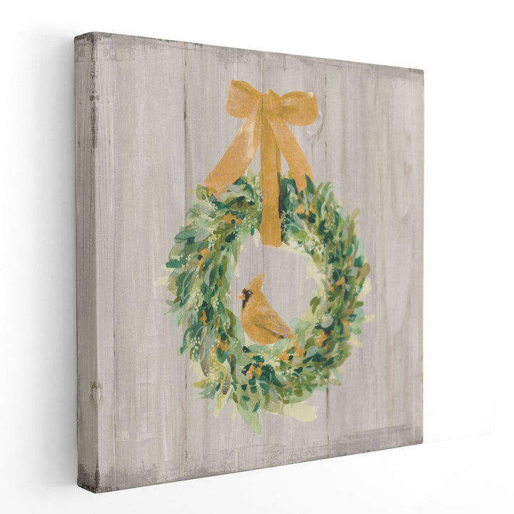 Woodland Holidays Wreath Gold - Canvas Print Wall Art