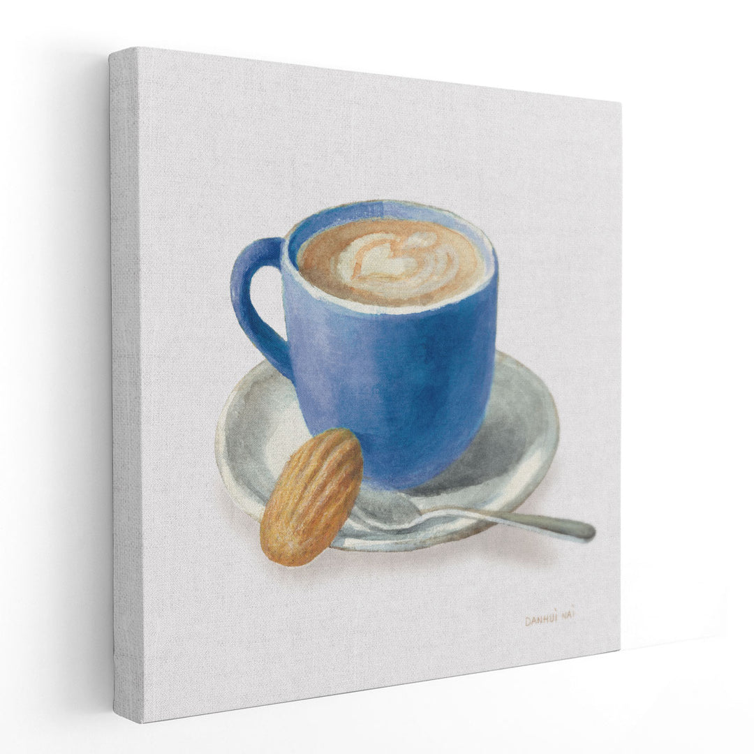 Wake Up Coffee I Linen Classic Blue - Canvas Print Wall Art