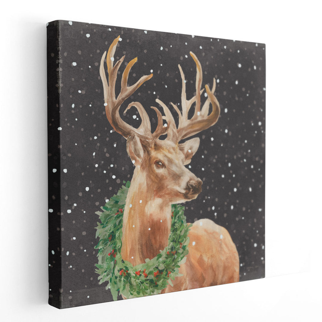 Woodland Holidays Stag Black - Canvas Print Wall Art