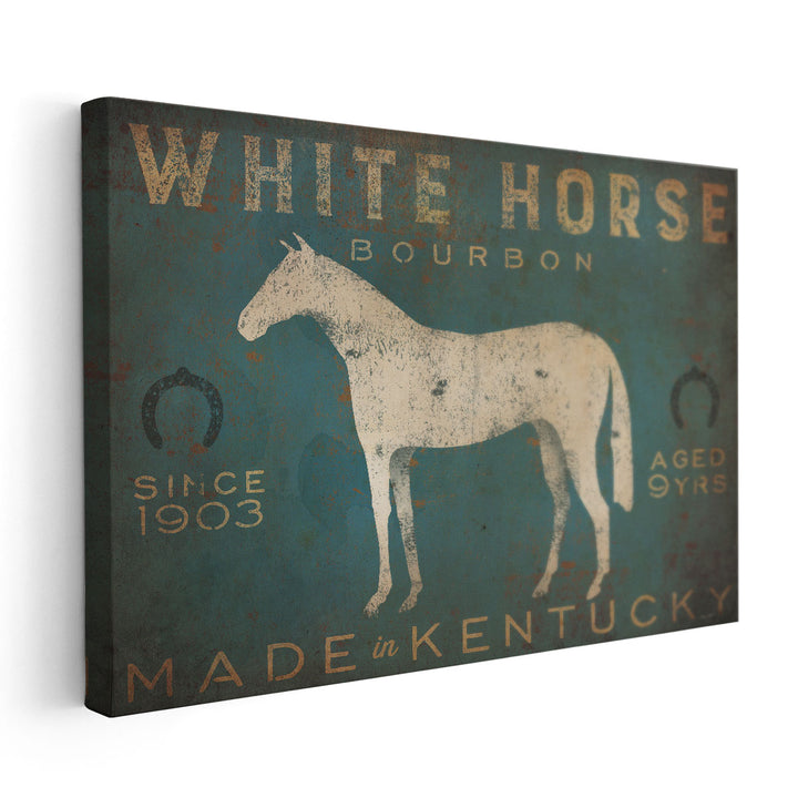 White Horse with Words Blue - Canvas Print Wall Art