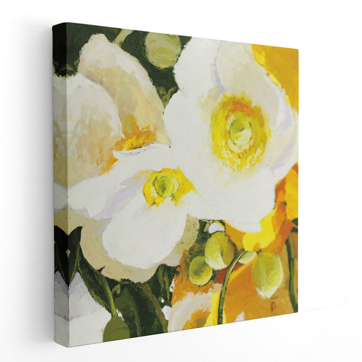 White Anemones Up Close - Canvas Print Wall Art