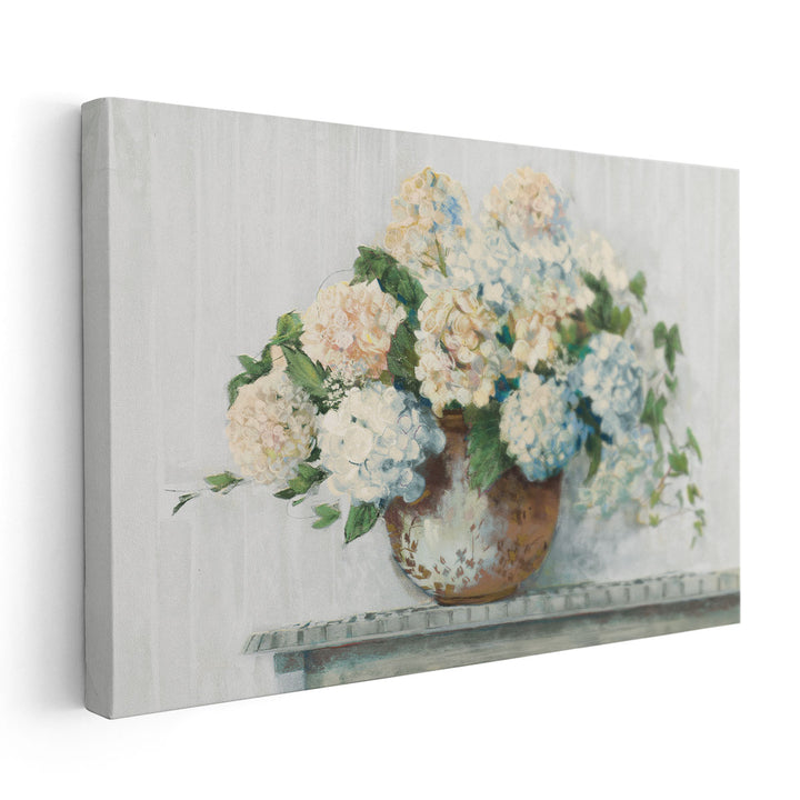 White Hydrangea Cottage - Canvas Print Wall Art