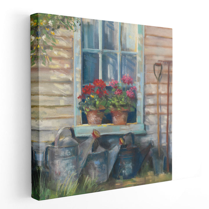 Window with Geraniums - Canvas Print Wall Art