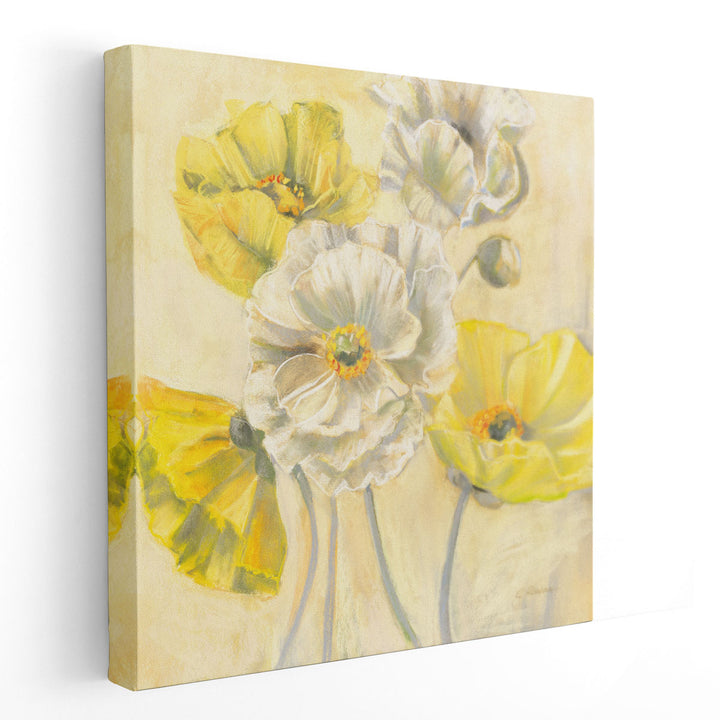 Gold and White Contemporary Poppies I - Canvas Print Wall Art