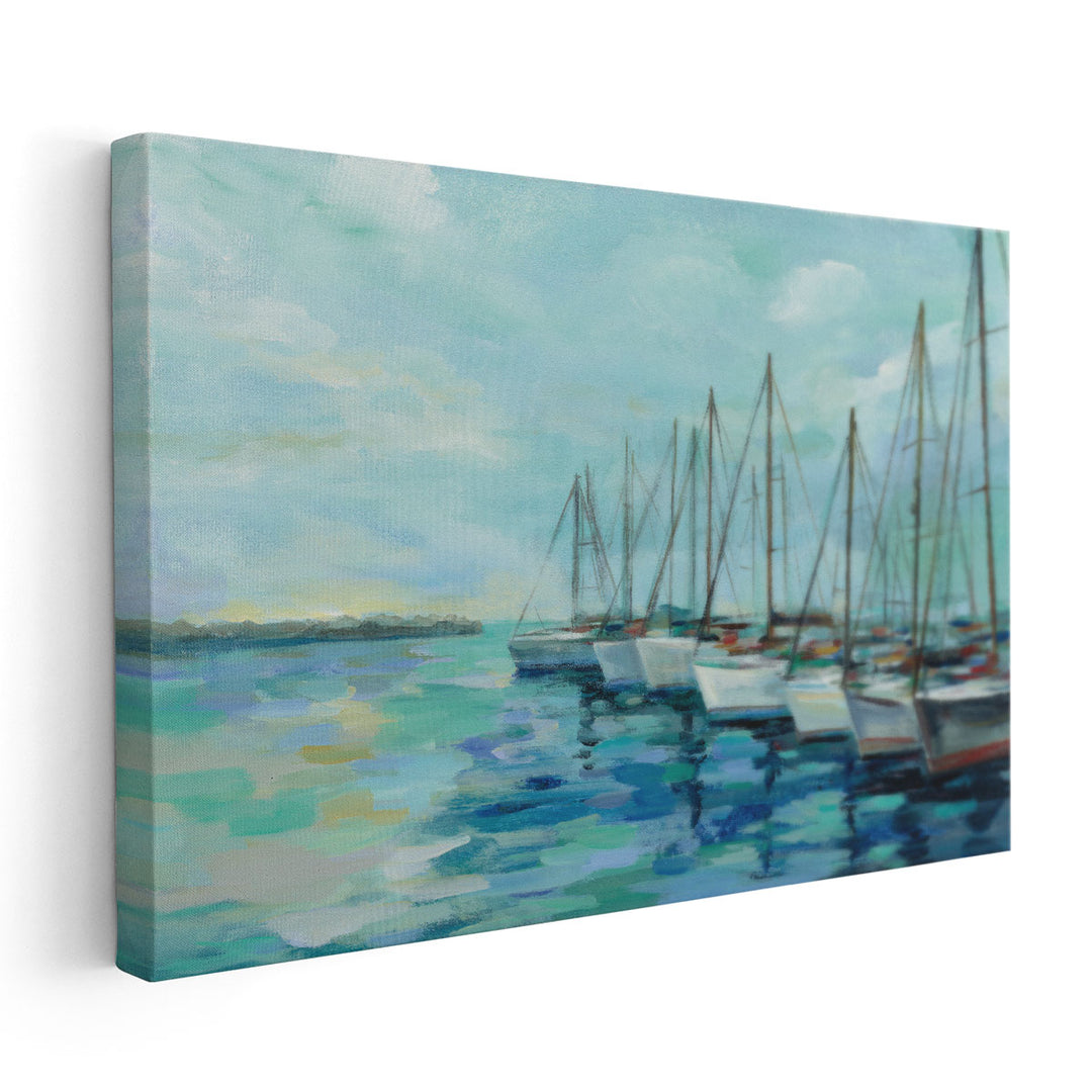 Breakwater and Boats - Canvas Print Wall Art