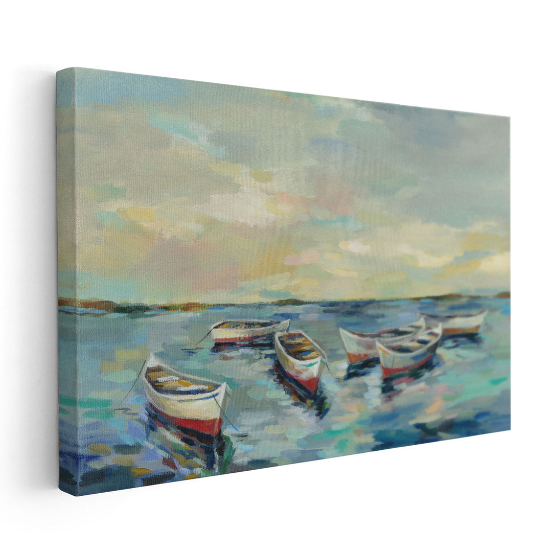 Coastal View of Boats - Canvas Print Wall Art