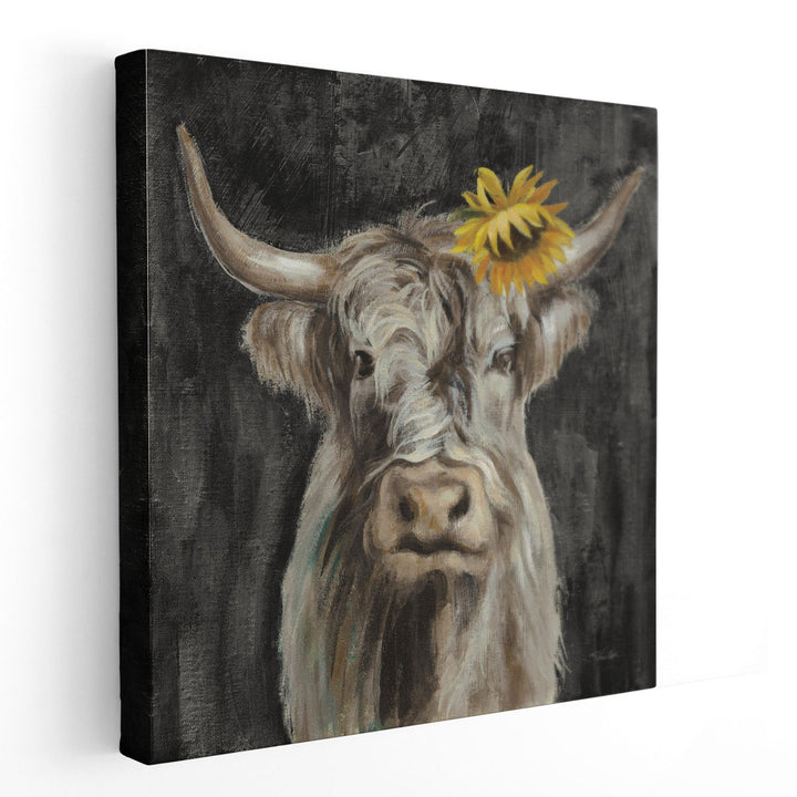 Floral Highland Cow - Canvas Print Wall Art