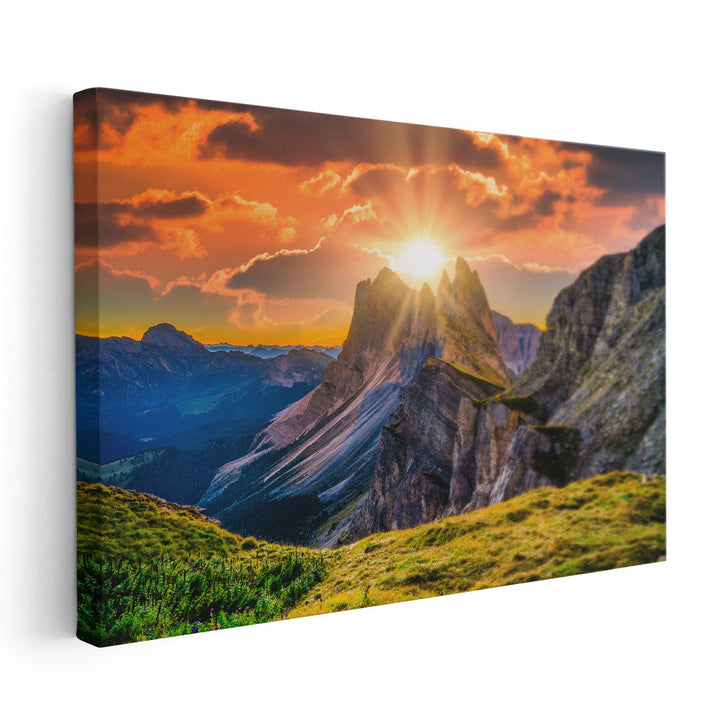 Seceda Peak at Sunrise in Italy - Canvas Print Wall Art