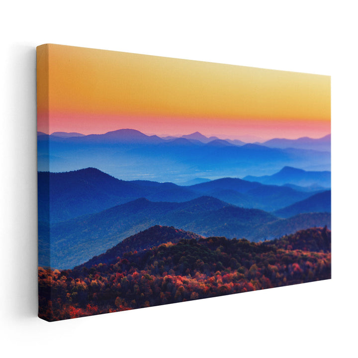 Sunset Over The Blue Ridge Mountains in North Carolina - Canvas Print Wall Art