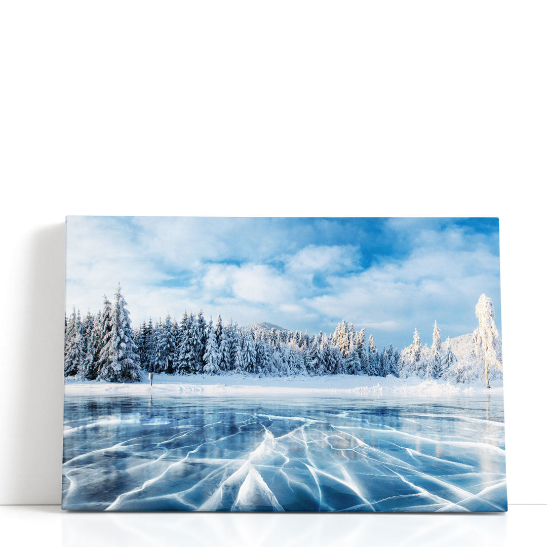 A Frozen Lake, Hills of Pines, Carpathian, Europe - Canvas Print Wall Art