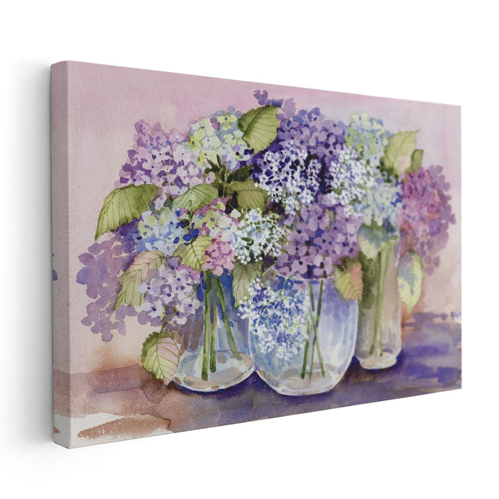 Hydrangeas In Glass - Canvas Print Wall Art