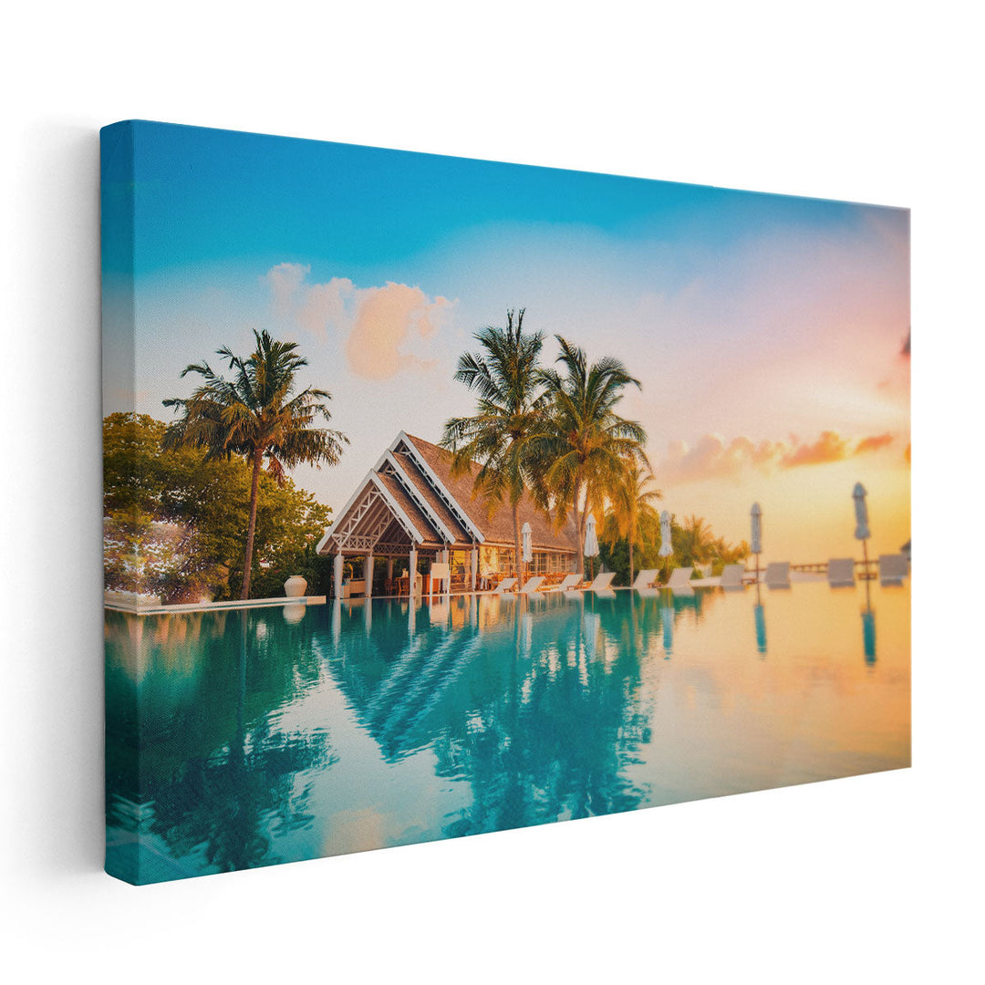 Beautiful Poolside Sunset Sky - Canvas Print Wall Art