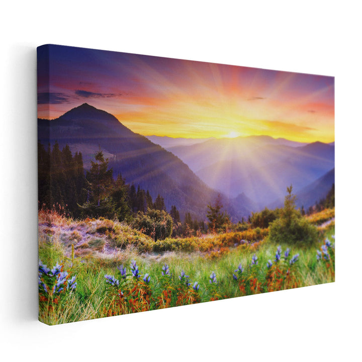Majestic Sunrise in The Mountains Landscape - Canvas Print Wall Art