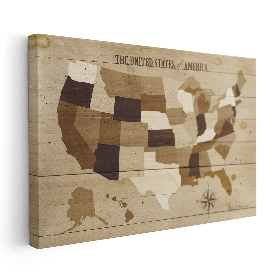 USA Modern Vintage Wood - Canvas Print Wall Art