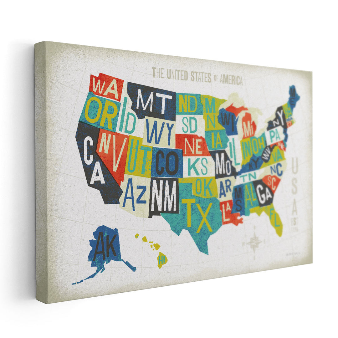 Letterpress USA Map - Canvas Print Wall Art