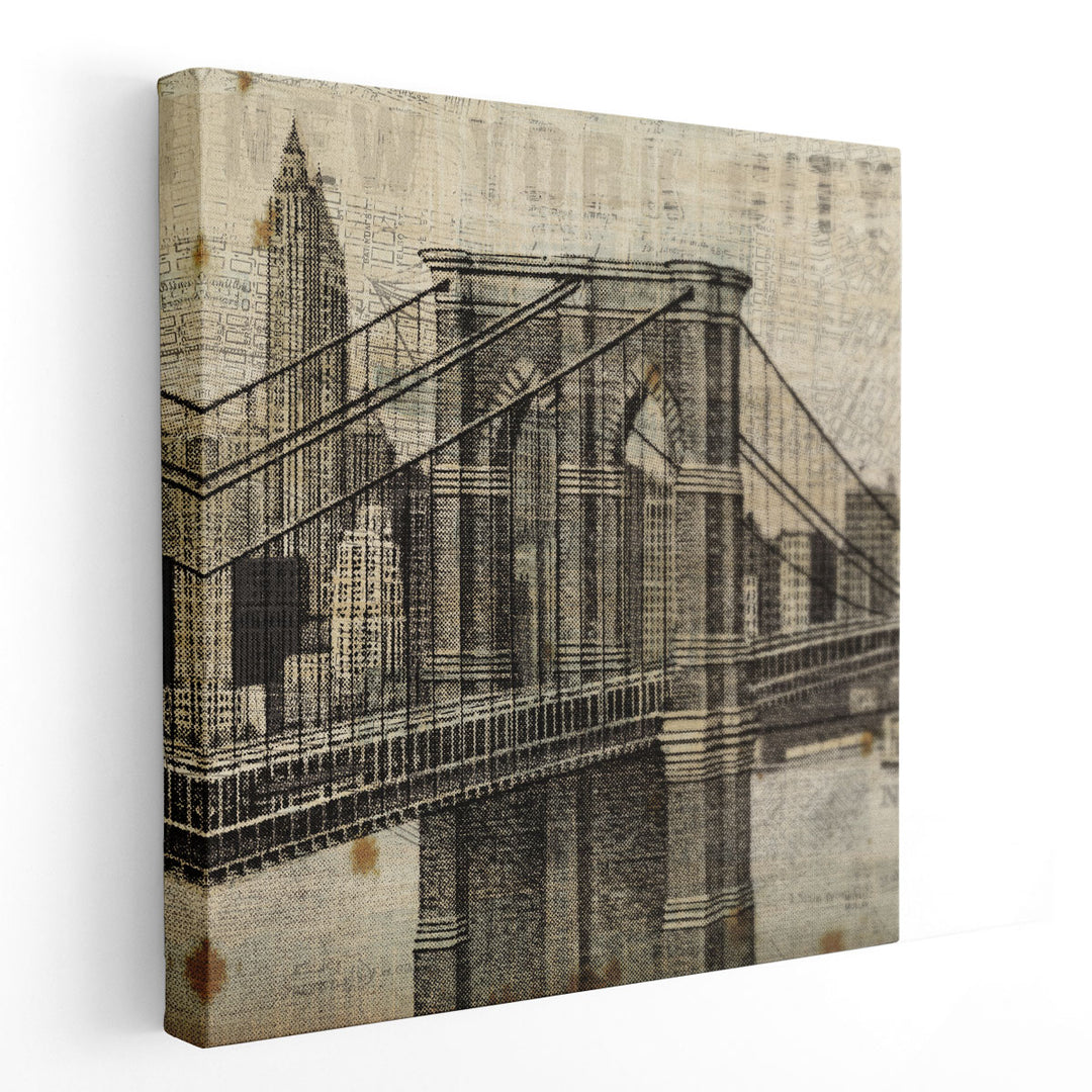 Vintage NY Brooklyn Bridge Skyline II - Canvas Print Wall Art