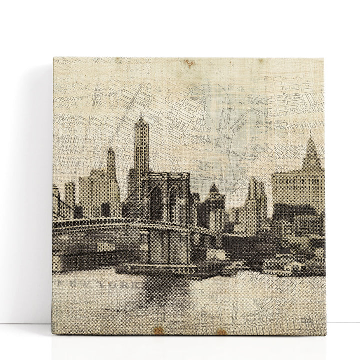 Rustic architectural prints aged city skyline