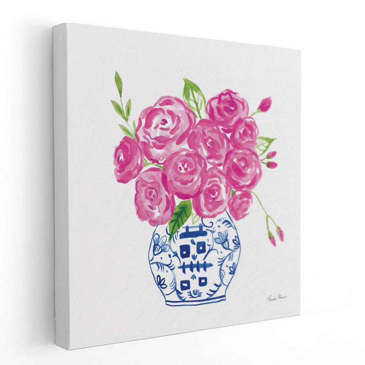 Chinoiserie Roses on White II- Canvas Print Wall Art