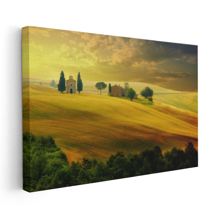 Landscape in Tuscany at Sunset in Summer - Canvas Print Wall Art