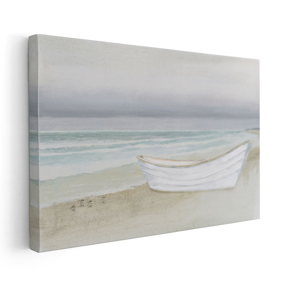 Serene Seaside with Boat - Canvas Print Wall Art