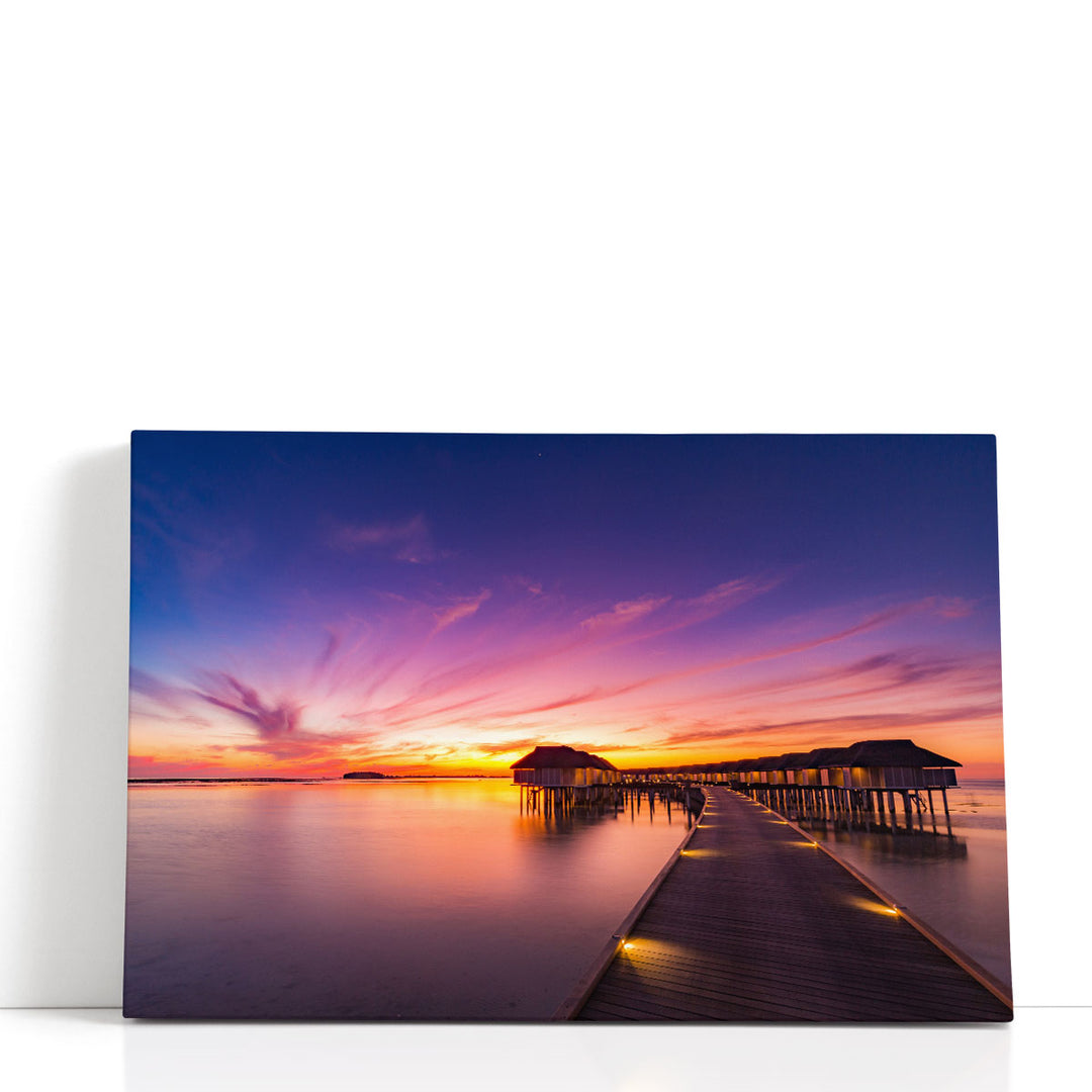 Sunset in Maldives Island, Water Villas - Canvas Print Wall Art