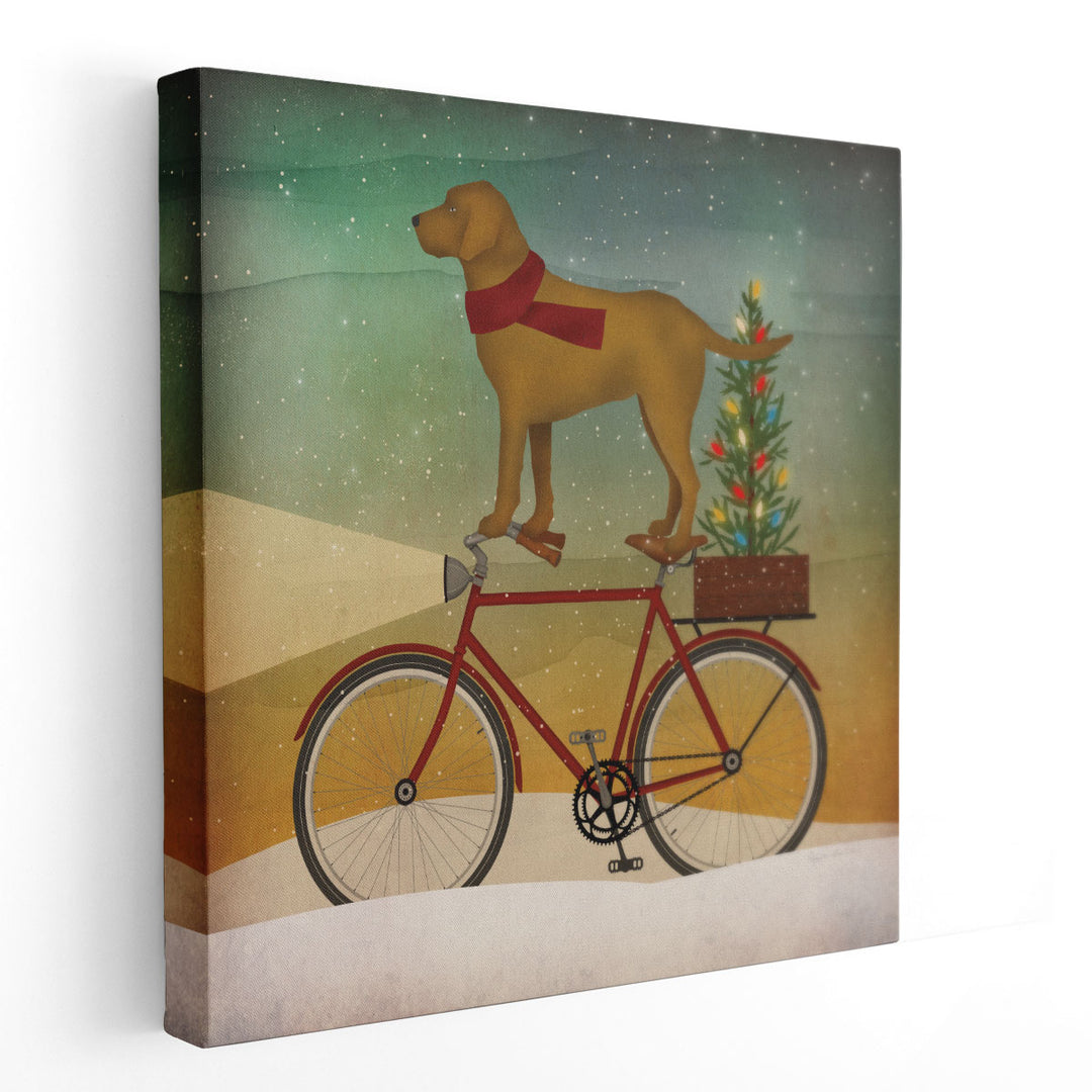 Yellow Lab On Bike Christmas - Canvas Print Wall Art